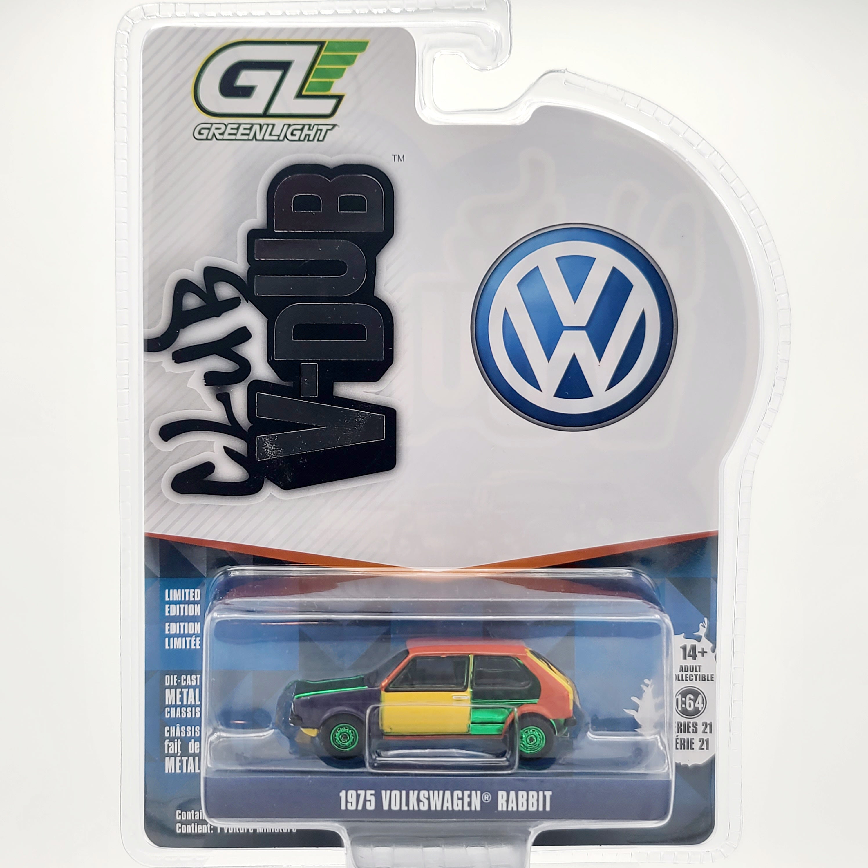 GreenLight - CHASE - '75 Volkswagen Rabbit - 1:64, Harlequin Tribute (2025 Club V-Dub Series 21)
